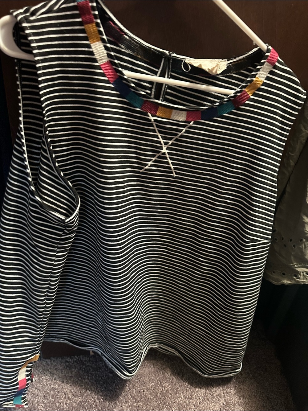 Savana Jane Black & White Striped Tank Top with Color-Trim Neckline